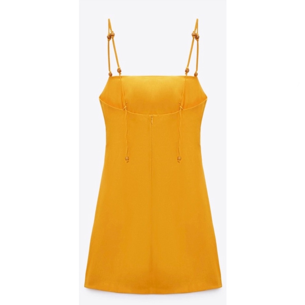 ZARA Linen Blend Draped Mini Dress Tangerine Size XS - Picture 5 of 13